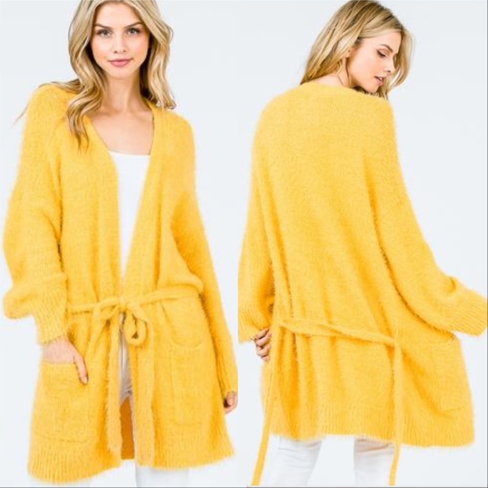 MUSTARD FUZZY CARDIGAN - Picture 2 of 3